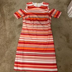 Calvin Klein striped pink off shoulder dress